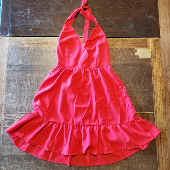 SHEIN Dresses & Skirts - Shein red halter top mini dress with tie back